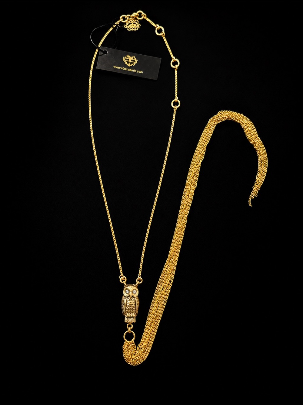 Virgins Saints & Angels Gold Owl Pendant Necklace
